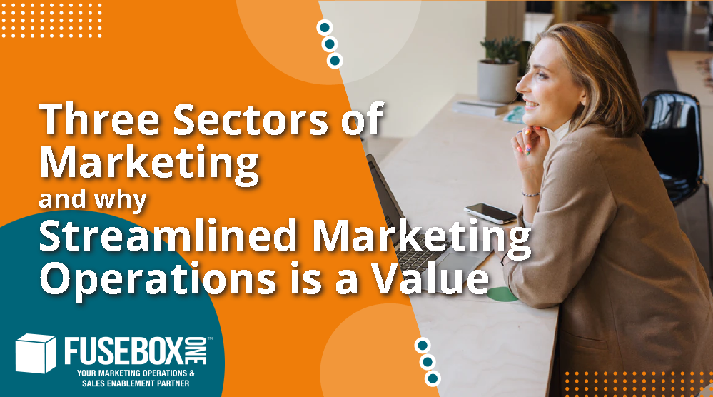 Business woman focusing on the three sectors of marketing.